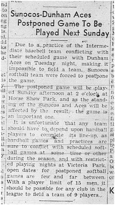1939-06-29 Softball -Mens League Sunocos Aces Game postponed