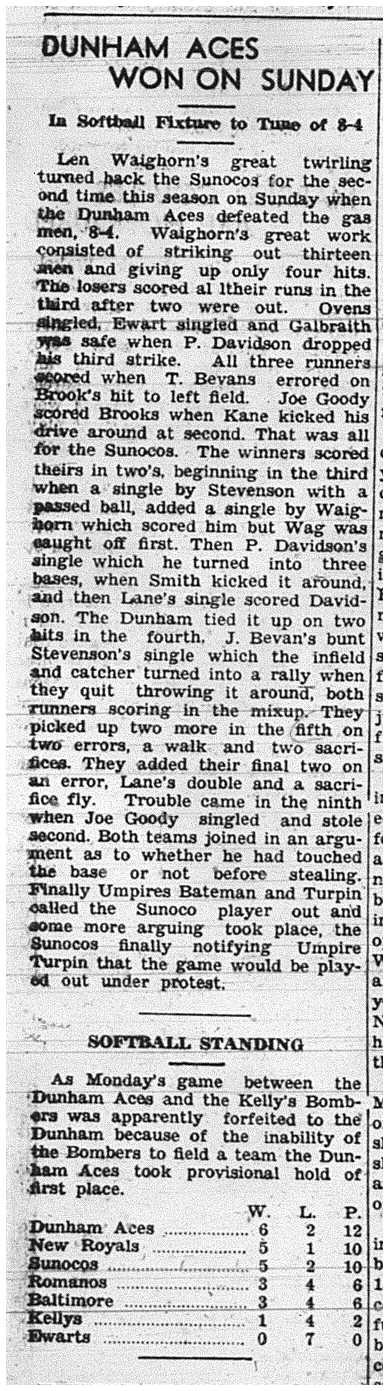 1939-07-06 Softball -Mens League Aces vs Sunocos