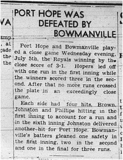 1939-07-13 Baseball -Intermediates PH vs Bowmanville