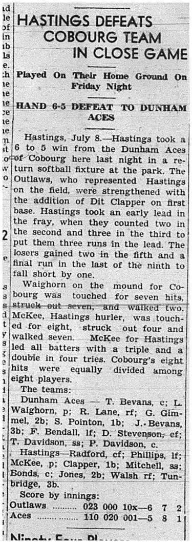 1939-07-13 Softball -Mens League Hastings vs Dunham