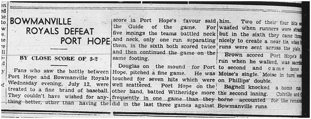 1939-07-20 Baseball -Intermediate PH vs Bowmanville