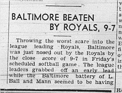 1939-07-20 Softball -Mens League Baltimore vs Royals