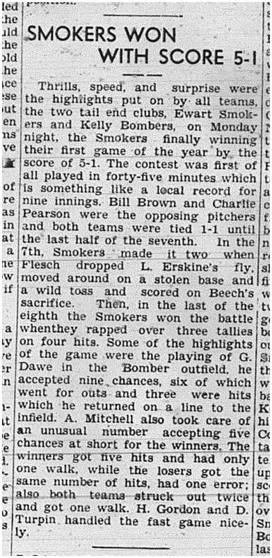 1939-07-20 Softball -Mens League Smokers vs Bombers