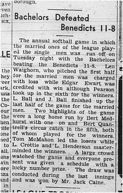1939-07-27 Softball -Mens League Exhibition Bachelors vs Benedicts