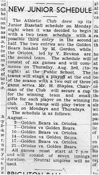 1939-08-03 Baseball -Athletic Club Junior Schedule