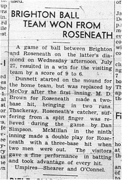 1939-08-03 Baseball -Brighton vs Roseneath