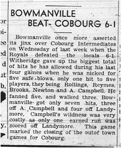 1939-08-03 Baseball -Intermediates vs Bowmanville