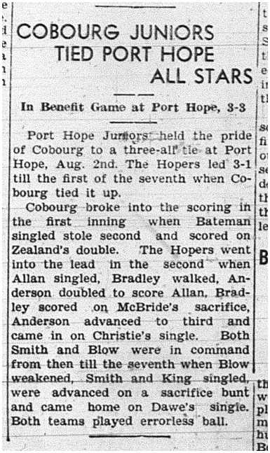 1939-08-10 Baseball -Benefit Game Cobourg Juniors vs PH
