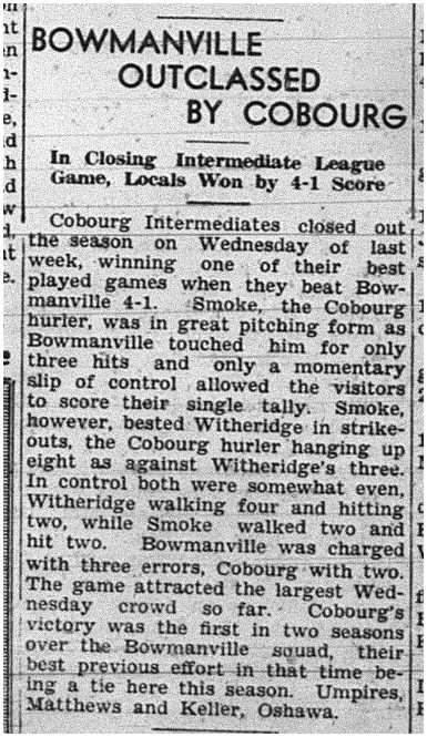1939-08-10 Baseball -Intermediates vs Bowmanville
