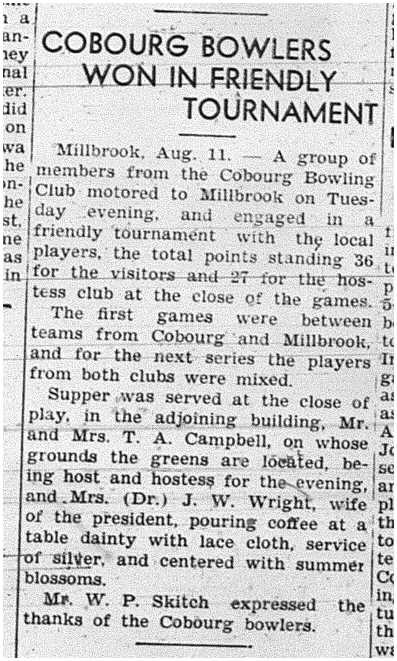 1939-08-17 Lawn Bowling -Cobourg at Millbrook