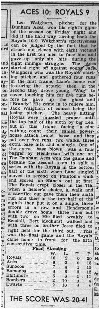 1939-08-17 Softball -Mens League Aces vs Royals
