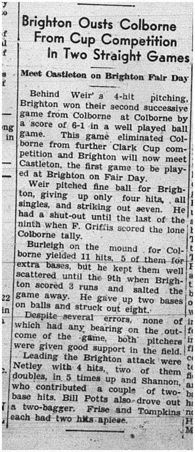 1939-09-14 Baseball -Brighton vs Colborne Playoff