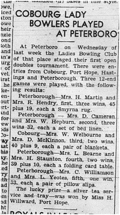 1939-09-14 Lawn Bowling -Ladies at Peterborough Tourney