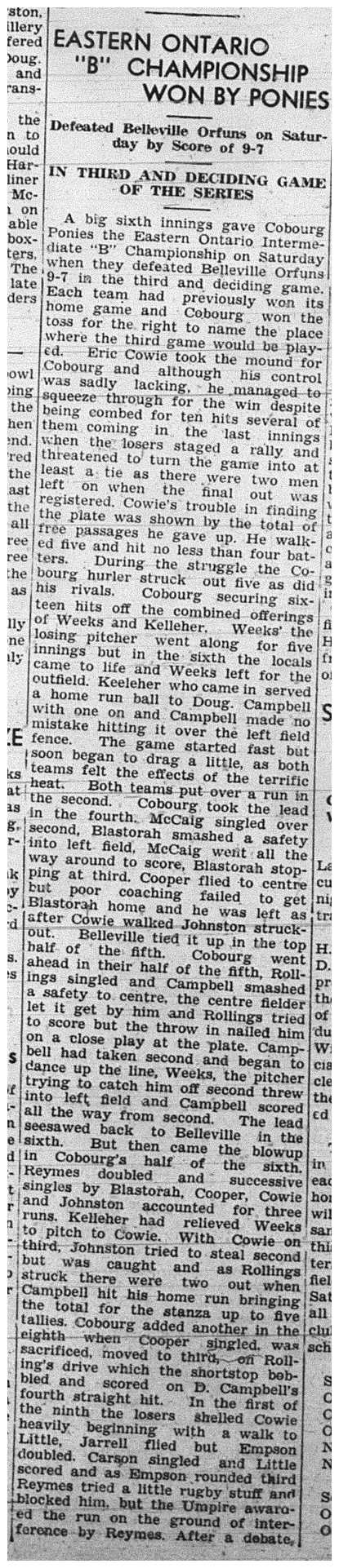 1939-09-21 Baseball -Intermediate Ponies vs Belleville-Championship Game