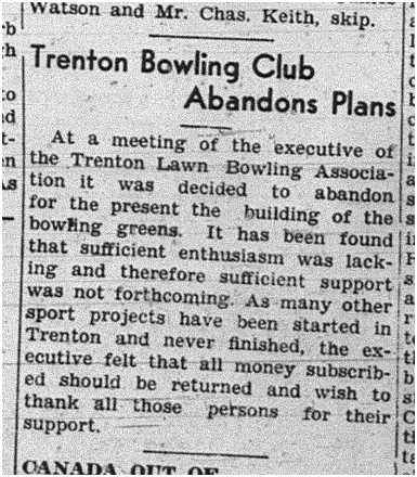 1939-09-21 Lawn Bowling -Trenton abandoning Building Greens