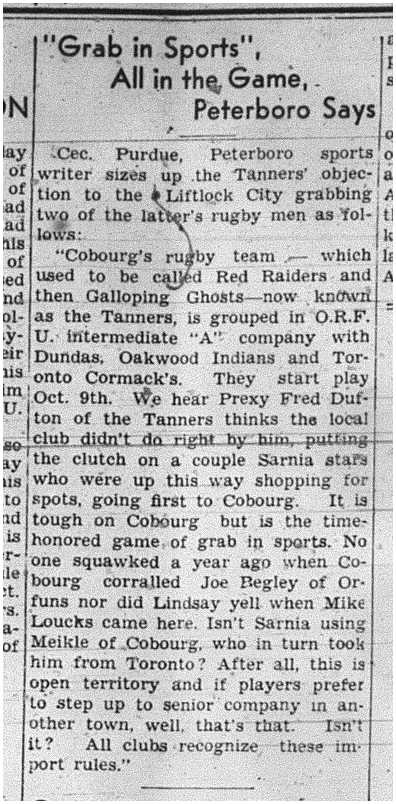 1939-09-28 Football -Peterborough writer opines on ORFU Decision