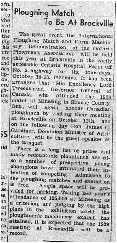 1939-09-28 Ploughing -International Ploughing Match set for Brockville