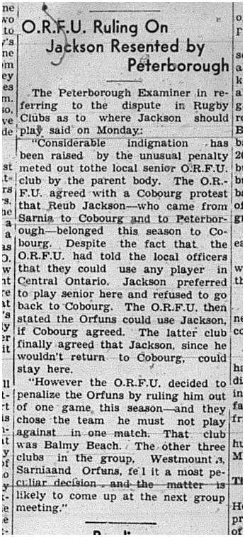 1939-10-26 Football -Peterborough Examiner Opines on ORFU Decision