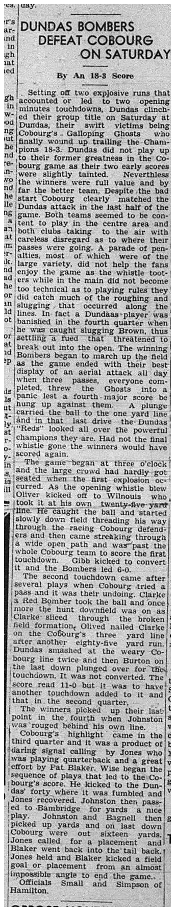 1939-11-09 Football -Galloping Ghosts fall to Dundas