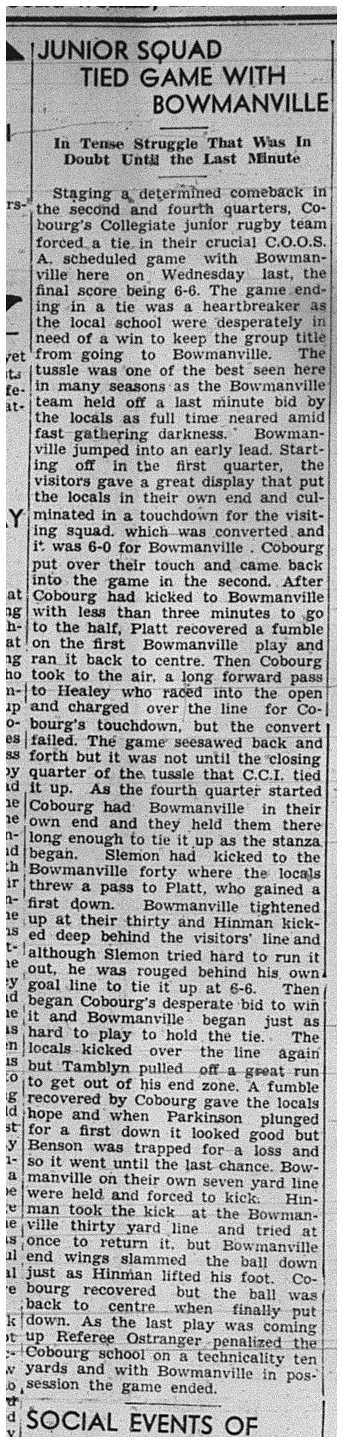 1939-11-09 School -CCI Football Juniors vs Bowmanville