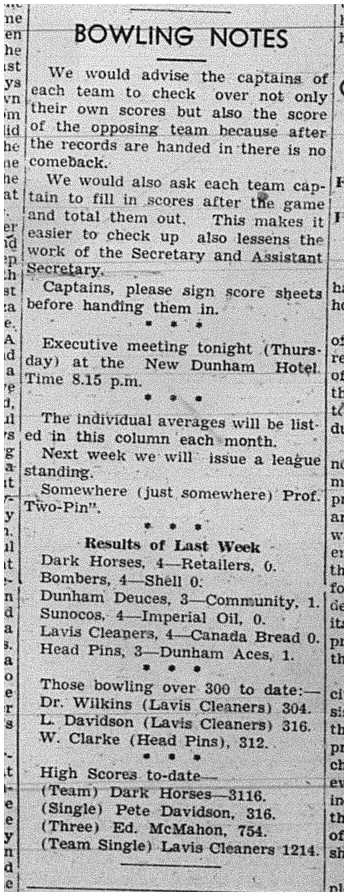 1939-11-16 Bowling -Results & Notes