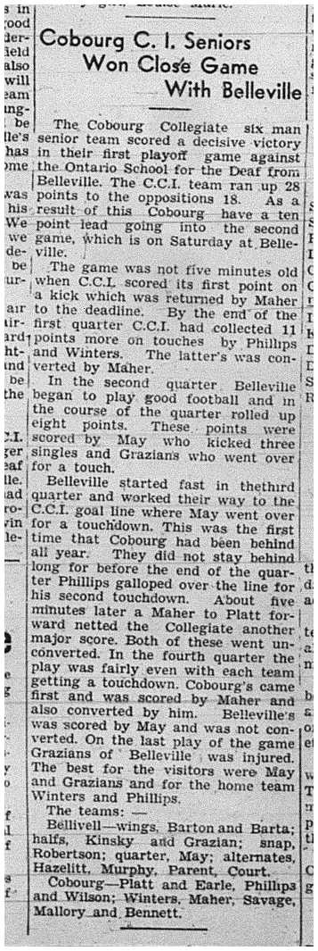1939-11-23 School -CCI Seniors 6 man Football vs Belleville