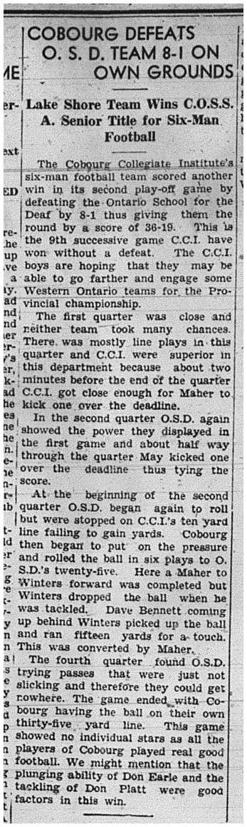 1939-11-30 School -CCI 6 Man Senior Football vs Belleville-Championship Game
