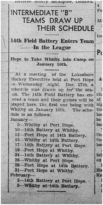 1940-01-04 Hockey -Lakeshore Intermediate B League includes 14th Battery