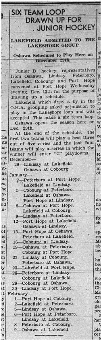 1940-01-04 Hockey -Lakeshore Junior B 6 Team Loop