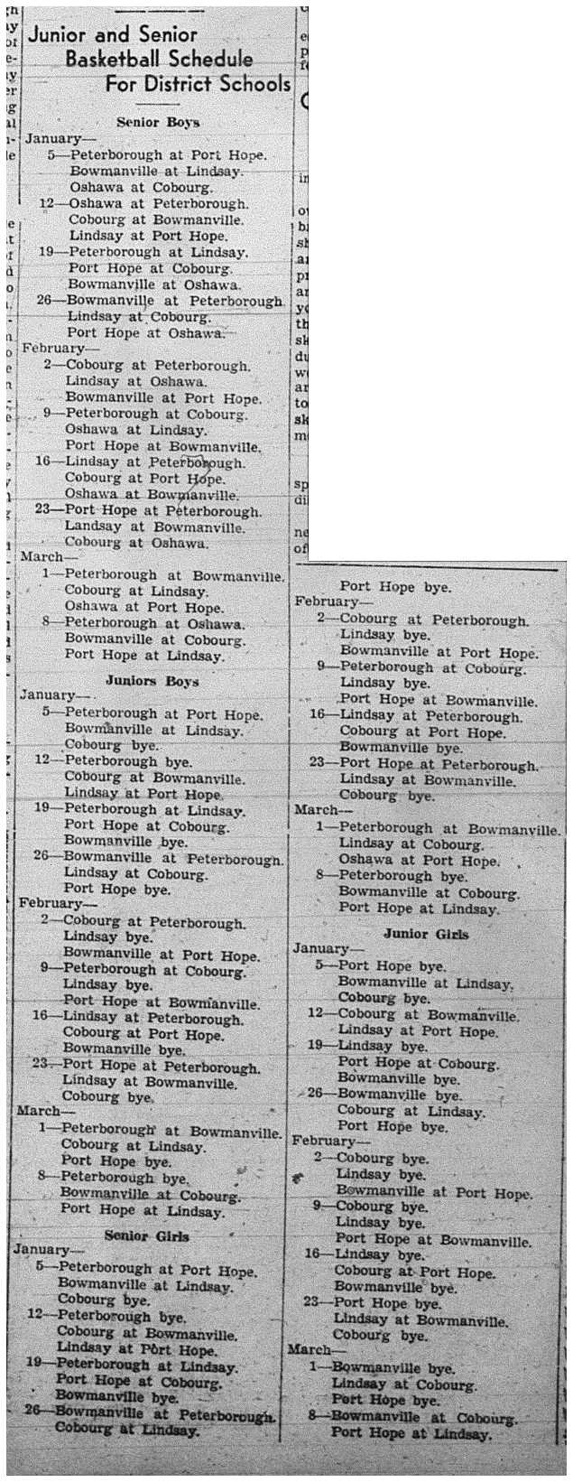 1940-01-04 School -Baskeball Senior & Junior Schedules