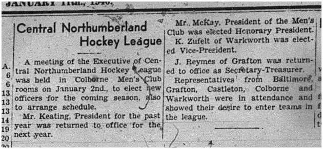 1940-01-11 Hockey -Central Northumberland League Meeting