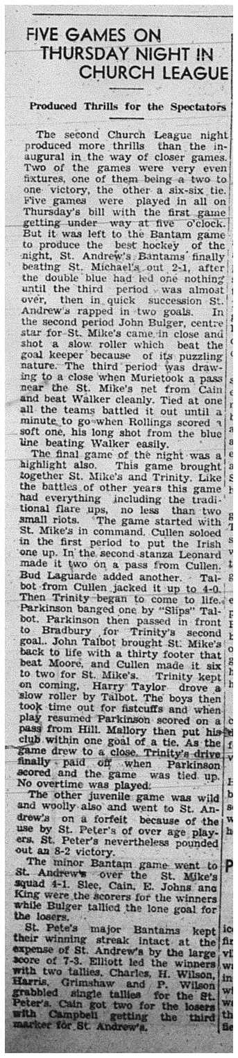 1940-01-18 Hockey -CCHL Results of 5 Games