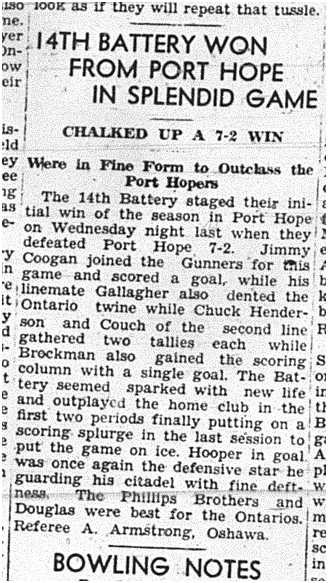 1940-01-18 Hockey -Intermediates 14th Battery vs PH