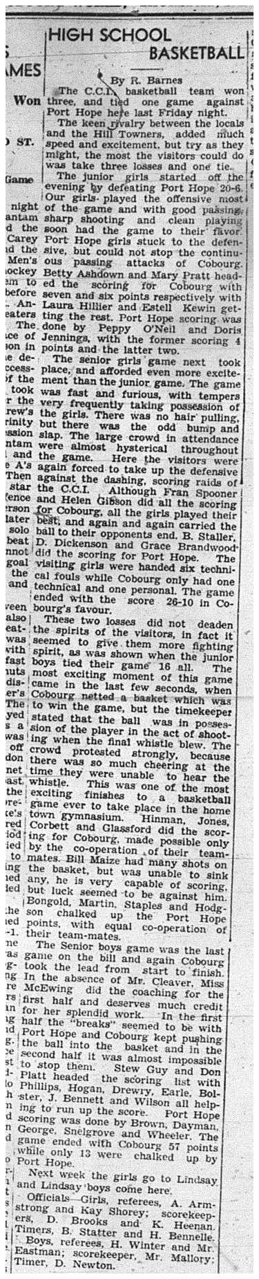 1940-01-25 School -Basketball CCI vs PH