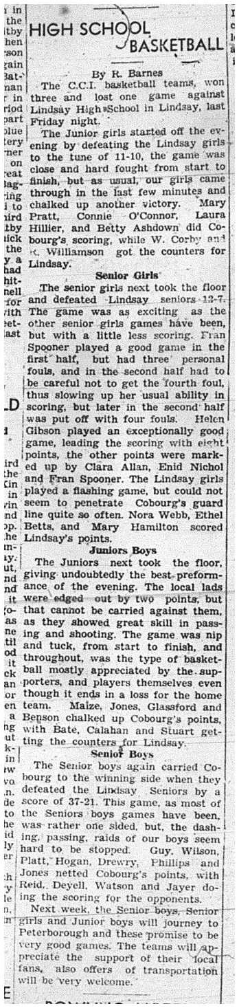 1940-02-01 School -CCI Basketball vs Lindsay High