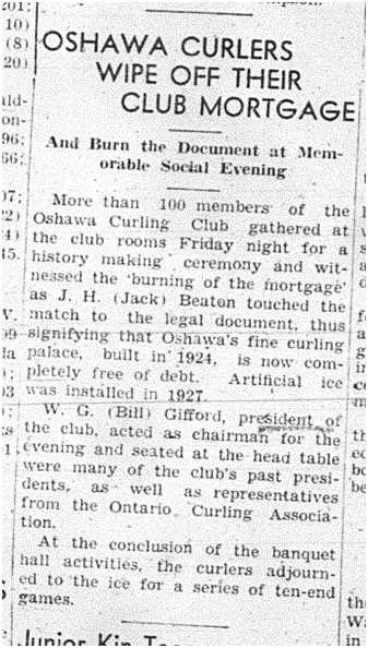 1940-02-08 Curling -Oshawa Club burns mortgage