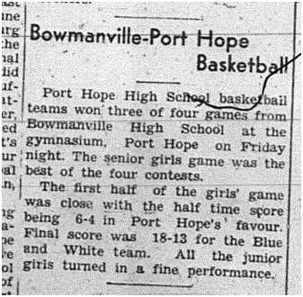 1940-02-08 School Basketball PH vs Bowmanville