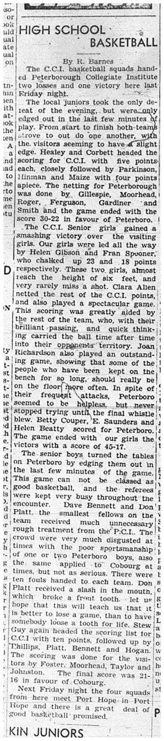 1940-02-15 School -CCI Basketball vs Peterborough