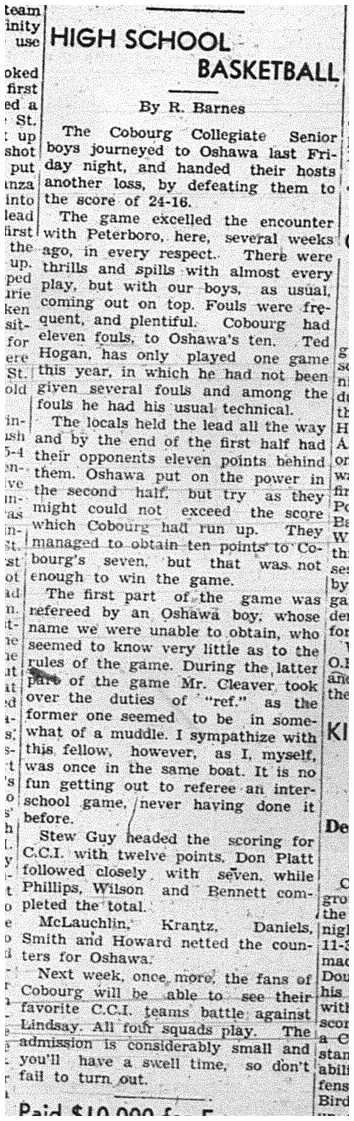 1940-02-29 School -CCI Basketball vs Oshawa