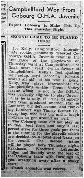 1940-03-07 Hockey -Cobourg Juveniles vs Campbellford Game 1