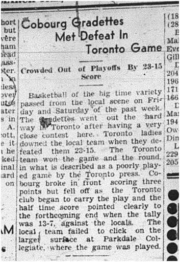 1940-03-14 Basketball -Cobourg Gradettes vs Toronto Playoff