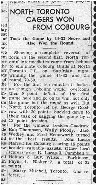 1940-03-14 Basketball -Cobourg Grads vs TO Playoff Game 2