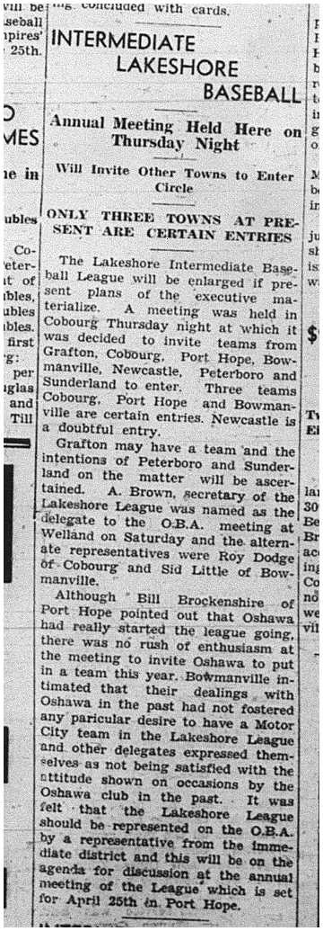 1940-04-11 Baseball -Lakeshore Intermediate League Annual Meeting