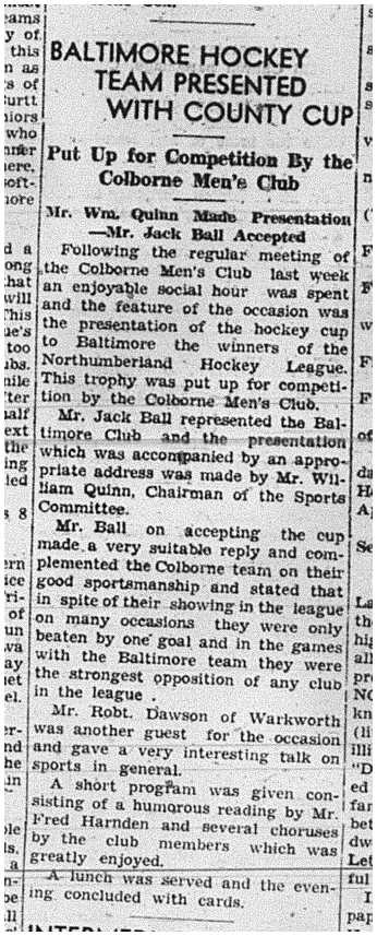 1940-04-11 Hockey -Baltimore accepts County Cup from Colborne