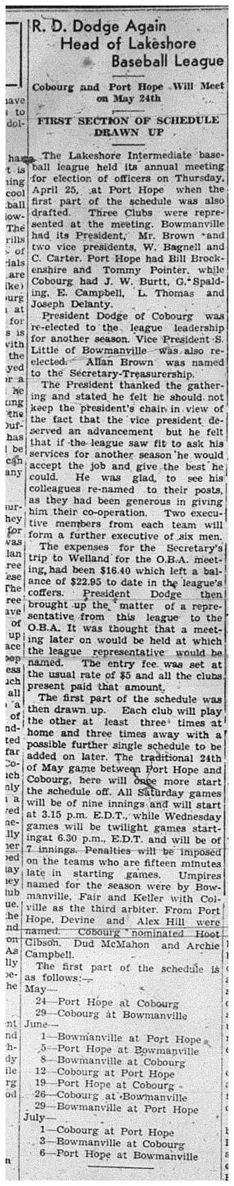 1940-05-02 Baseball -Intermediates -Lakeshore League Annual Meeting