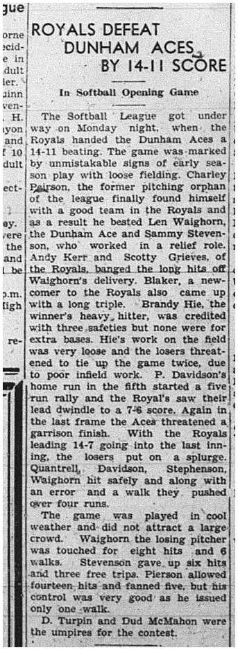 1940-05-23 Softball -Mens League Opens