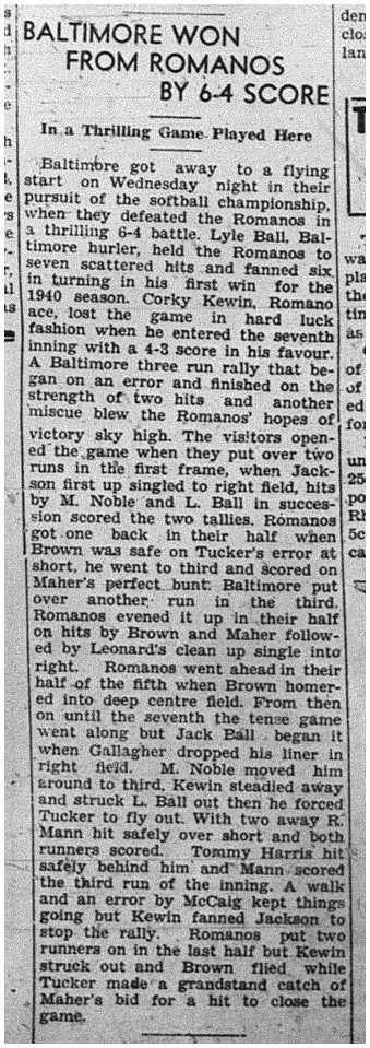 1940-05-30 Softball -Mens League Baltimore vs Romanos