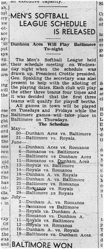 1940-05-30 Softball -Mens League Schedule