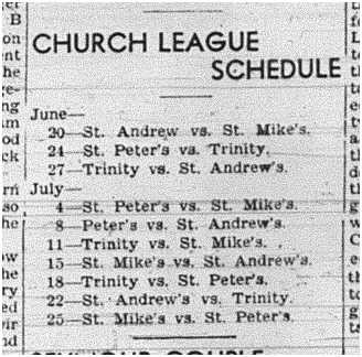 1940-06-20 Baseball -Church League Schedule
