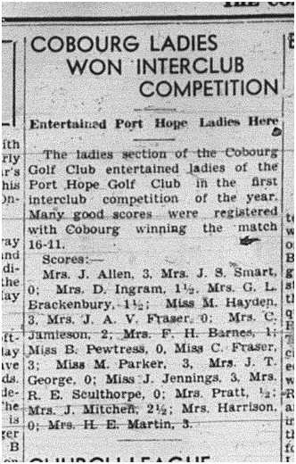 1940-06-20 Golf -Cobourg Ladies vs PH